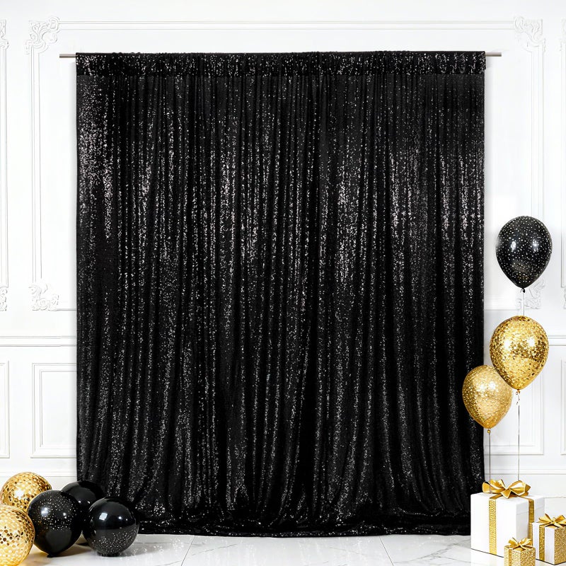Eternal Beauty Black Sequin Backdrop, 7x7 Ft Halloween Glitter Background Curtains for Shimmer Photography Party Wedding Birthday Back Drop Decor - Image 1